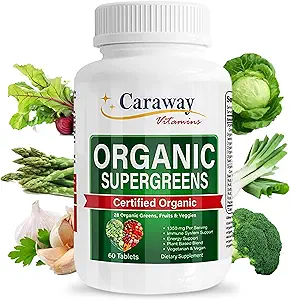 Organik Superfoods Vitamins Super Greens Kompleksi Caraway Vitamins 1,350 mg hizmet başına 28 Meyves Sebze Yeşilleri 60 Kont Tabletleri Erkekler ve Kadınlar için Doğal Değil