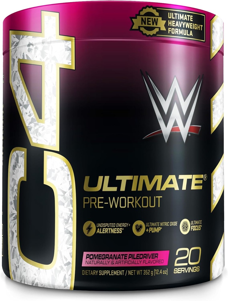 Hücre C4 Ultimate x WWE Pre Workout Toz Pomegranate PileDriver - Erkekler ve Kadınlar için Şeker Free Preworkout Energy Supplement - 300 mg Caffeine + 3.2g Beta Alanine + Patentli Kretinler - 20 Hizmetler