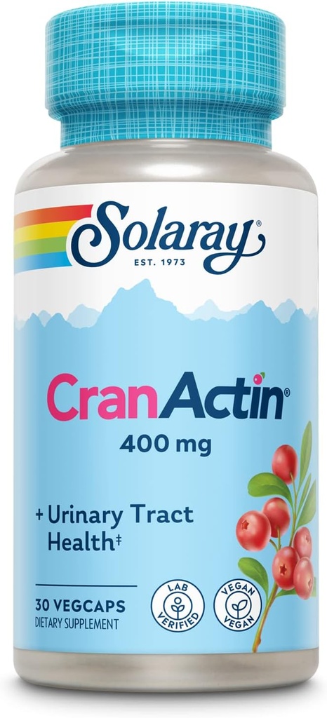 SOLARAY CranActin Cranberry Extract 400 mg - Cranberry Συμπληρώματα για γυναίκες και άνδρες - Bladder και Urinary Tract Health Support with Vitamin C - Vegan, 60-Day εγγύηση, 30 υπηρεσίες, 30 VegCaps