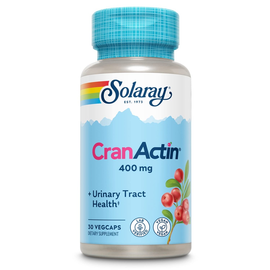 SOLARAY CranActin Cranberry Extract 400 mg - Cranberry Supplements for Women and Men - Bladder and Urinary Tract Health Support with Vitamin C - Vegan, 60-Day Guarantee, 30 Servings, 30 VegCaps