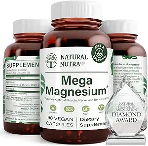 Natural Nutra Mega Magnesium 400mg Supplement - High Absorption Amino Acid Chelate, Better Vibes, Citrate, Malate Blend for Muscle Growth, Bone Strength, Heart Health, Nerve Support - 90 Capsules