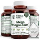 Doğal Nutra Mega Magnezyum 400 mg Supplement - Yüksek Absoreksi Asit Chelate, Better Vibes, Citrate, Malate Mix for Muscle growth, Bone Strength, Heart Health, Nerve Support - 90 Capsules