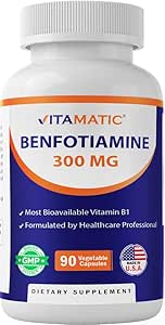 Vitamatic Benfotiamine 300 mg 90 Vejetaryen Capsules - Ayrıca Called Fat uli Vitamin B1 (90 Kont) (1 Şişe)