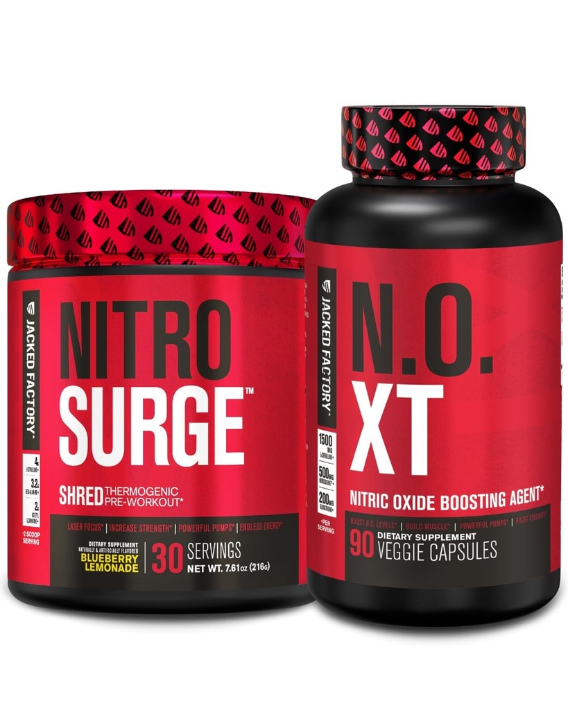 Jacked Factory Nitrosurge Ked Thermogenic Pre-Workout in Blueberry Lemonade & N.O. XT Nitrik Oksit for Men & Women