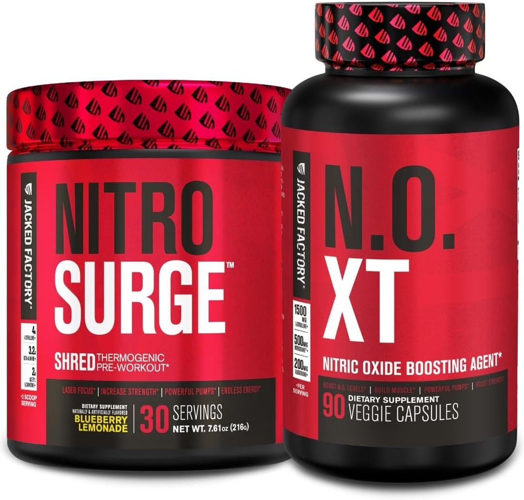 Jacked Factory Nitrosurge Ked Thermogenic Pre-Workout in Blueberry Lemonade & N.O. XT Nitrik Oksit for Men & Women