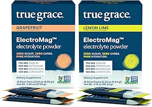 Gerçek Grace ElectroMag - Grapetre (16 Stick Packs) + Lemon Lime (16 Stick Packs) - Hızlı Hydration için Elektrolyte Toz - Zero Sugar & Carbs - Non-GMO - 32 Total Services