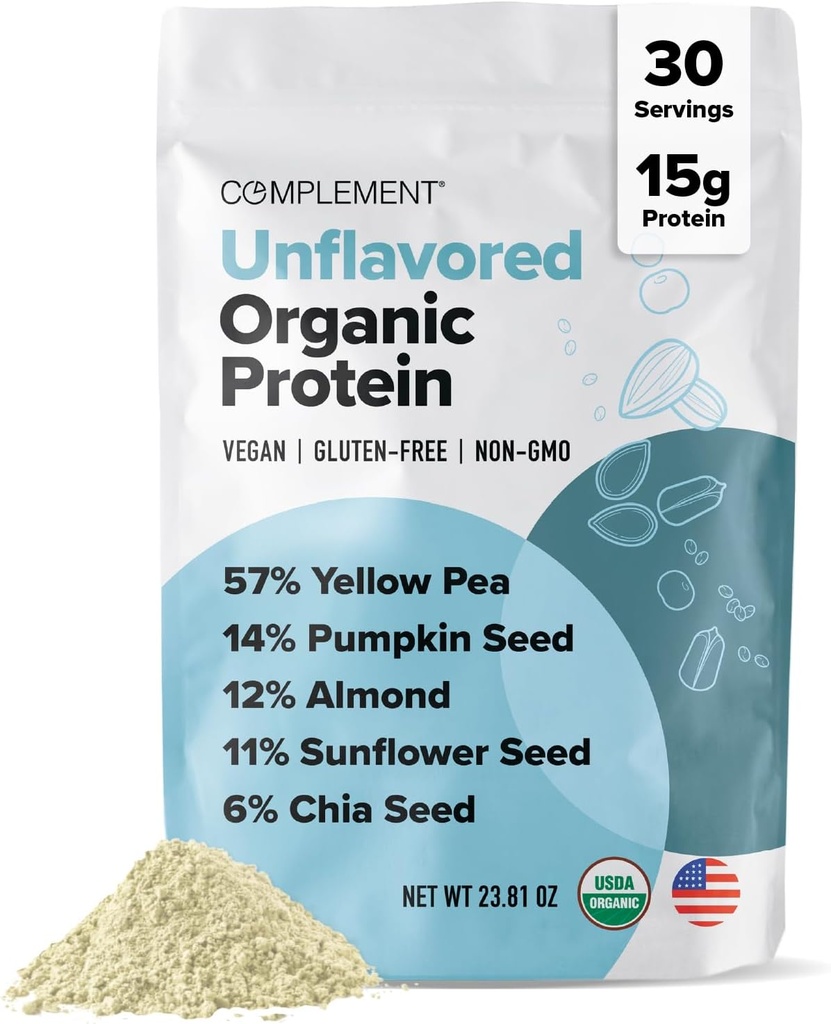 Organik Unflavored Vegan Protein Toz (30 Hizmet) Low Carb, Low Calorie, Sugar Free, Soy Free, Non-GMO, Gluten Free, Non Dairy- Yellow Pea, Riley Seed- 15g Plant Based Protein Toz