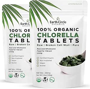 Organik Klorella Tabletleri 400 Kont | Yüksek Potency Superfood | Chlorophyll Pills% 100 Pure Green Algae | Kırık Hücre Duvarı En Az Apsiyon | Vegan, Kosher, Non-GMO | 4 Tabs per Day (2-Pack)
