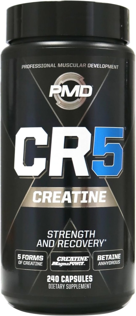 PMD Αθλητισμός CR5 Επαγγελματικό Συγκρότημα Creatine - Βελτιωμένη Ανάκτηση, Μείωση της Πονηρότητας, Lean Μύες Κεραυνός - Δύναμη 5 Creatine Blend για τη δύναμη, την αντοχή, και την αποκατάσταση (240 Κάψουλες Creatine)
