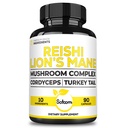 Satoomi Reishi Supplement Complex 5000Mg - 10in1 Συνδυάζεται με Lions Mane, Cordyceps Sinensis, Chaga Mushroom & others - 90 Κάψουλες για 3 Μήνες