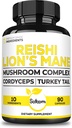 Satoomi Reishi Supplement Kompleksi 5000Mg - 10in1 Lions Mane, Cordyceps Sinensis, Chaga Mushroom & Diğerleri - 3 ay boyunca 90 Capsules