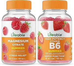 Lifeable Magnezyum + Vitamin B6, Gummies Sche - Great Tasting, Vitamin Supplement, Gluten Free, GMO Free, Chewable Gummy Gummy