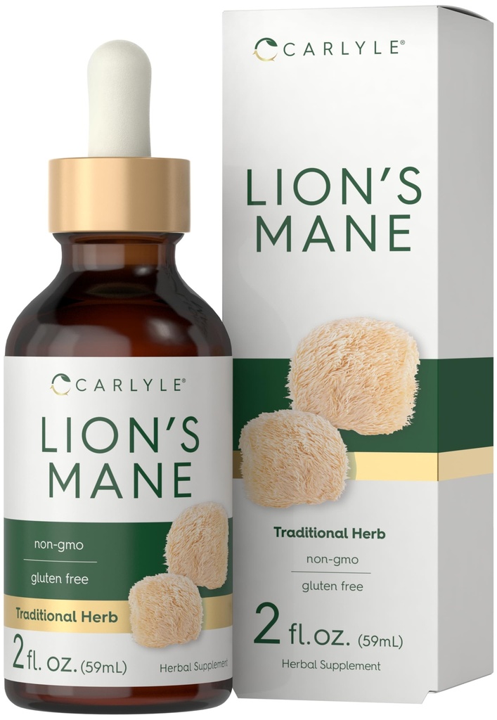 Carlyle Lions Mane Mushroom Supplement | 2 Fl Oz | Sıvı Türlü İçerik | Vegetarian | Non-GMO, Gluten Free