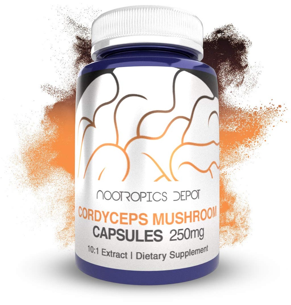 Nootropics Depot Cordyceps Mushroom Capsules | 10:1 Tüm Meyve Vücut Takdiri | 250 mg | 60 Kont | Cordyceps Militaris