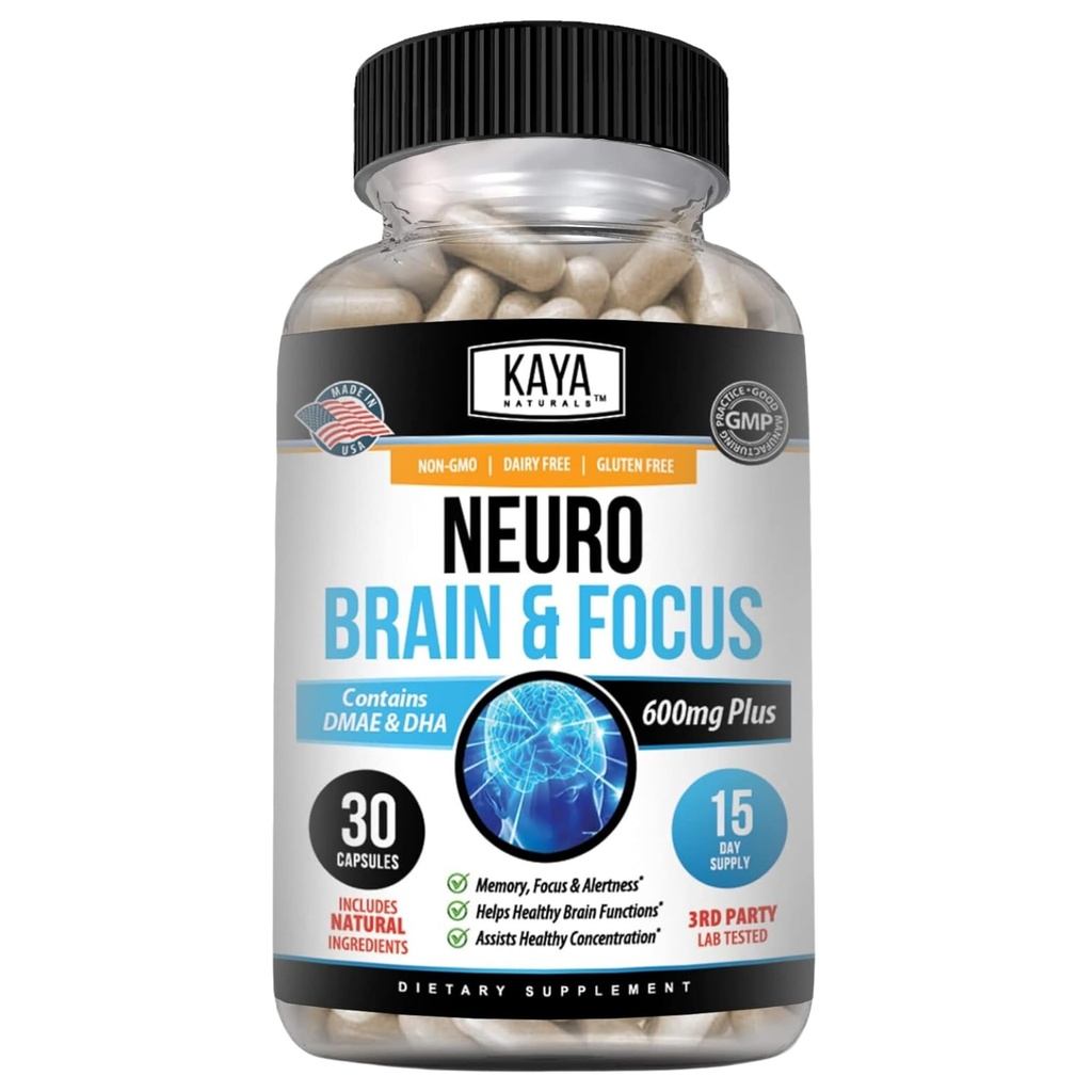 Kaya Naturals - Νευροεγκέφαλος για Μνήμη & Εστίαση - Nootropic Energy Capsule - Nootropic Brain Support Supplement - Εστίαση & Συγκέντρωση & Ακρίβεια Μάθησης - Γνωστική Λειτουργία - 30 Μέτρα