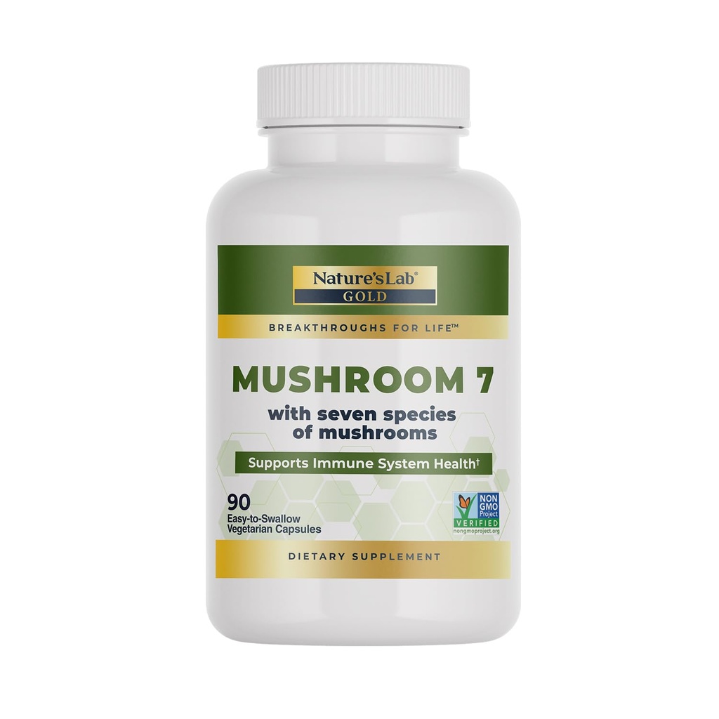 Nature's Lab Mushroom 7 Organic Blend - Οφέλη Το ανοσοποιητικό σύστημα, λειτουργία κυττάρων και αντοχή - 90 κάψουλες (45 εξυπηρετούν)