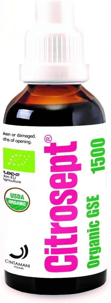 Citrosept Organik GSE, Yüksek kaliteli Ekstraksiyon Süreci | Max Strength | Original Grapetre Tohum Türlü Antioksi Özellikler | Immune System Support | 1 x 50 ml Şişe