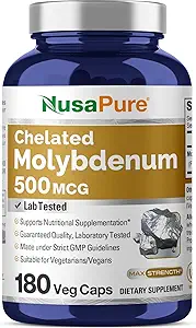 NusaPure Chelated Molybdenum 500 mcg 180 Vejetaryen Caps (Vegan, Non-GMO)