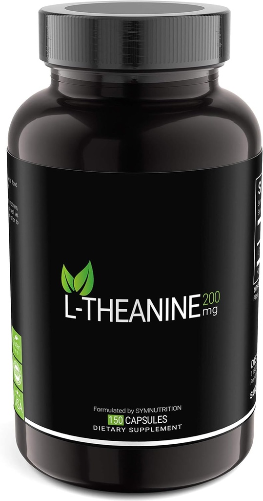 SYMNUTRITION L-Theanine 200 mg - 150 Kont (V-Capsules) / 150 ABD'de bir cGMP-Registered Tesiste Üretilen Tesis; Non-GMO, Vegan & Gluten Free