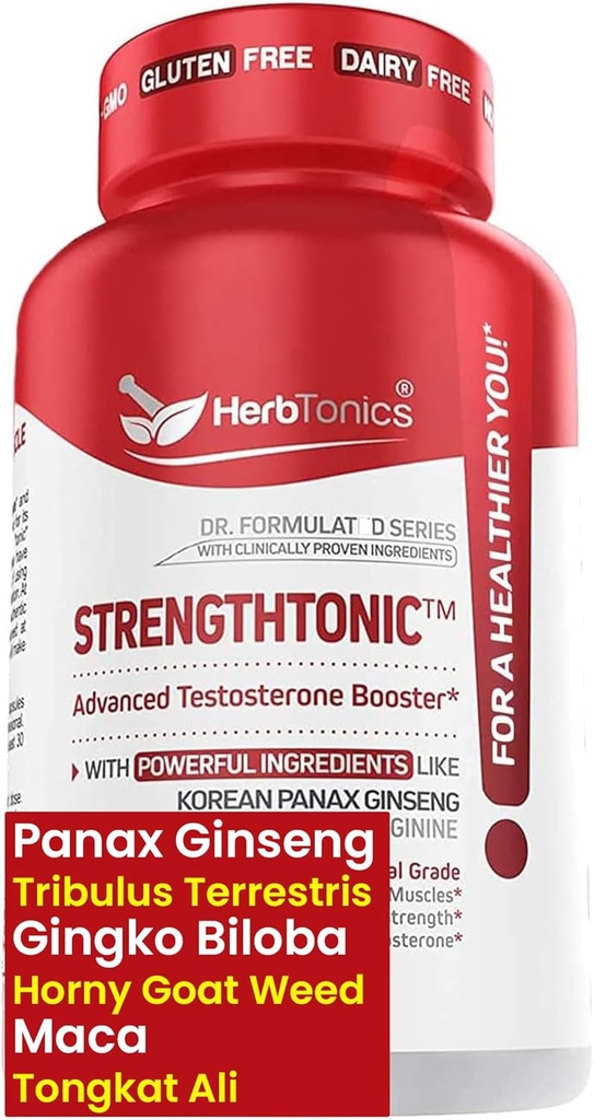 Herbtonics testosteron Support Supplement for Men - Koreli Panax BTC & Tribulus Terrestris - Sağlıklı Enerji, Güçlü ve Stamina - 60 Vegan Capsules