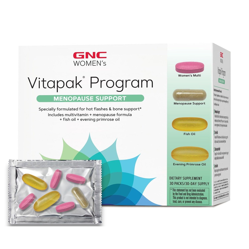 GNC Women's Menopause Support Vitapak Programı, 1, Hot Flash Support, Hormonal Balance, Black Cohosh, Evening Primrose Oil, 30 Daily Packs