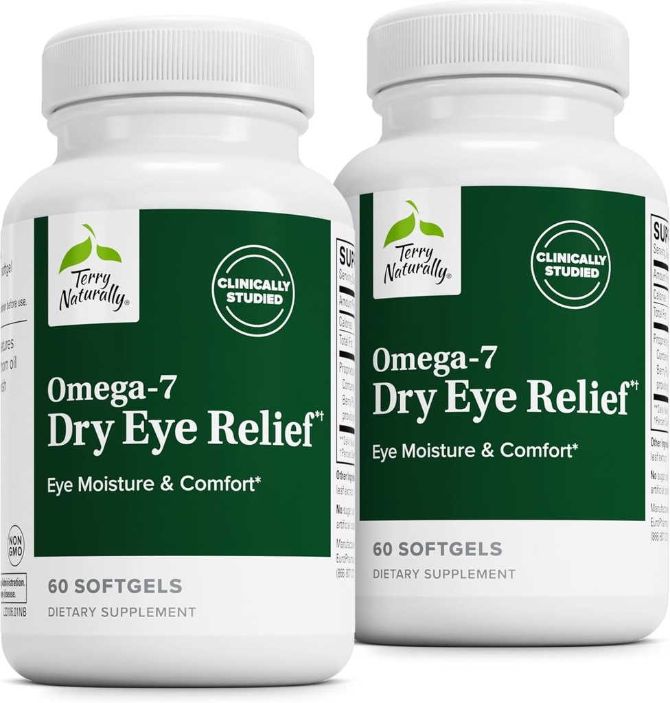 Terry Natural Omega-7 Kuru Eye Relief - Eye Health Supplement with Buckthorn Seed Oil - Diyetary Supplement to Aid Kuru Eye Relief - 60 Softgels, 2 Pack