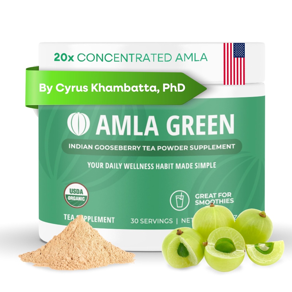 Amla Toz & Yeşil Çay Superfood Supplement, 20x Ultra Yoğun Amla, Antioksi Desteği, Oolong Tea ve Hint Gooseberries, Organik, Vegan, Classic Flavor, 30 Hizmet
