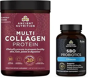Αρχαία διατροφή SBO Ultimate Probiotics Κάψουλες, 60 Count + Multi Collagen Protein Powder, Άγευστη, 45 Υπηρεσίες