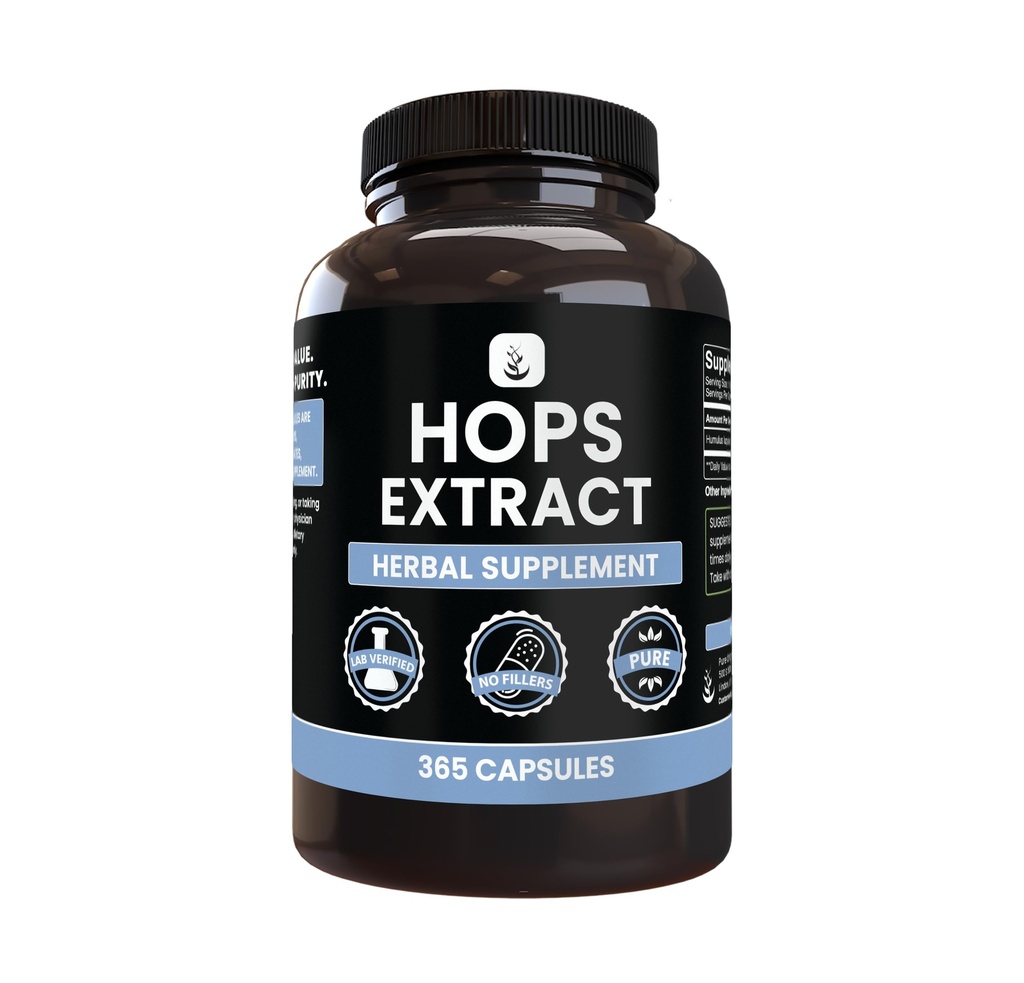 Pure Original Materialss Hops Extract (365 Capsules) No Magnezyum Or Rice Fillers, Always Pure, Lab TY
