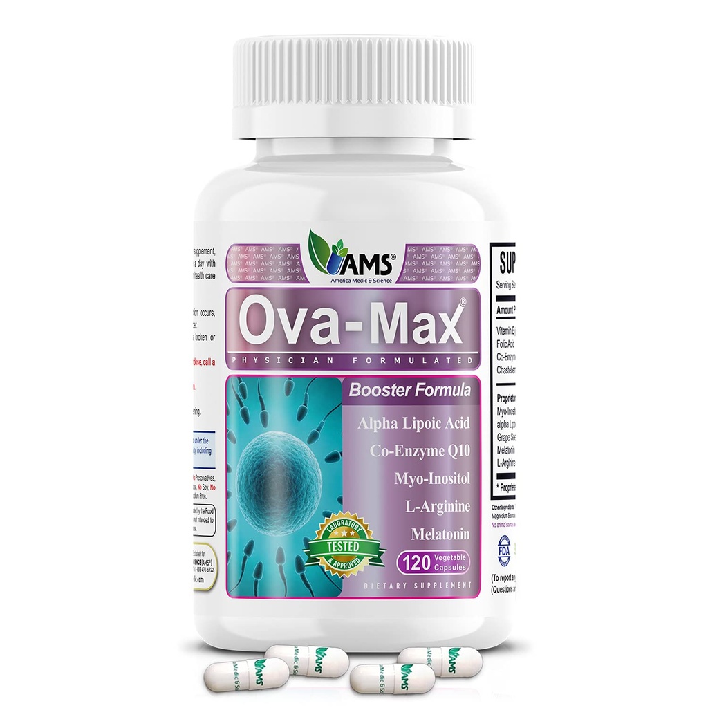Amerika Medic & Science OVA-Max Prenatal Vitaminler Kadınlar için (120 Capsules) Boosts Fertness and Ovulation | Hamile Aid and Women Preconception Supplements with CoQ10, Folic Acid, and Myo-Inositol
