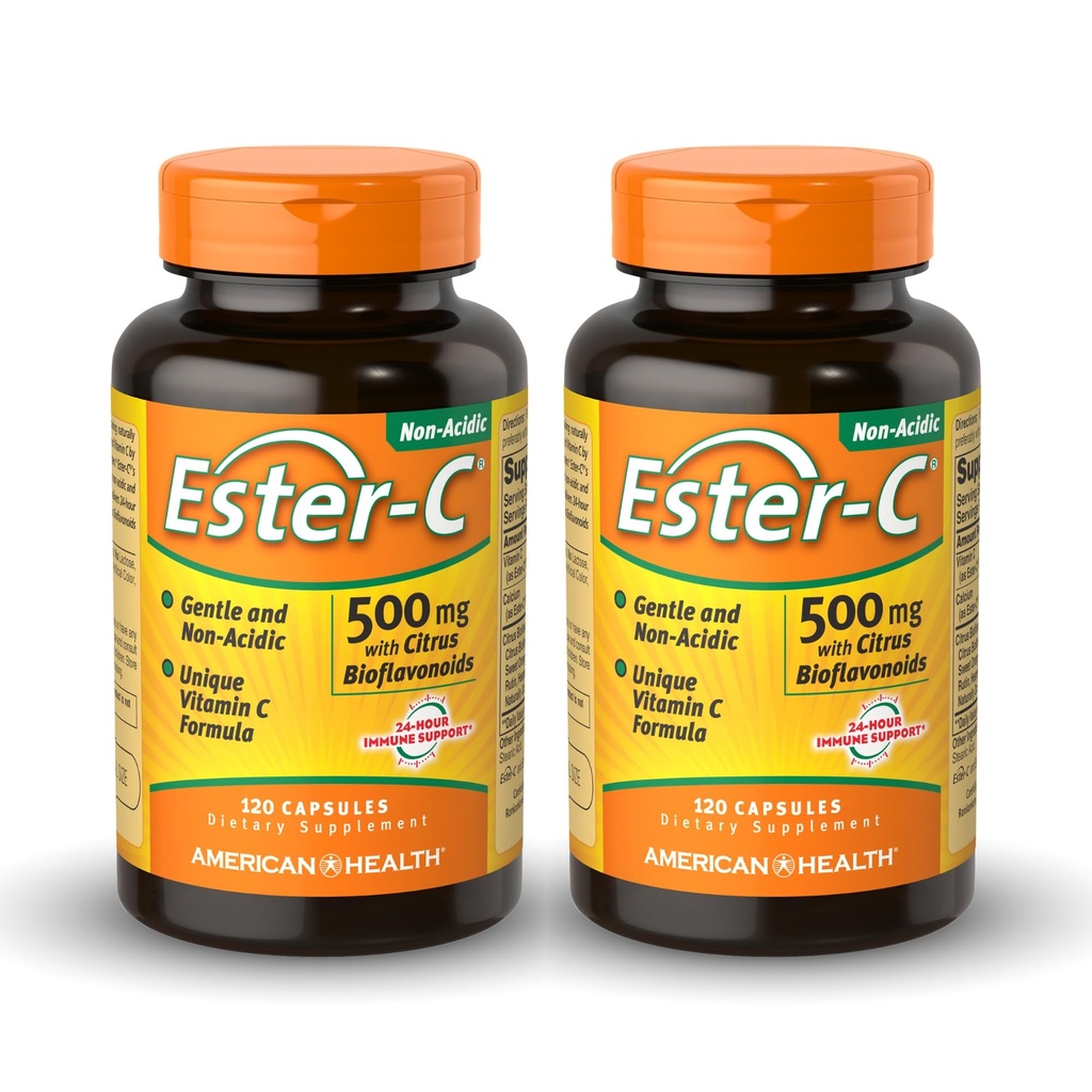 Amerikan Sağlık Ester-C 500 mg Citrus Bioflavonoids - 120 Capsules (Pack of 2) - 24 Saat Immune Support - Non-GMO, Gluten Free - 120 Toplam Hizmetler