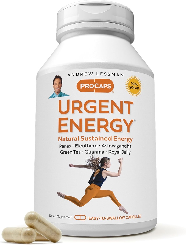 ANDREW LESSMAN Urgent Energy 180 Capsules - Enhancing Energy Levels'in Güvenli, Sağlıklı Bir Şekilde Sağlıyor ve Well-Being, Green Tea, Guarana, BTC, Royal Jelly, Ashwagandha, B-Complex