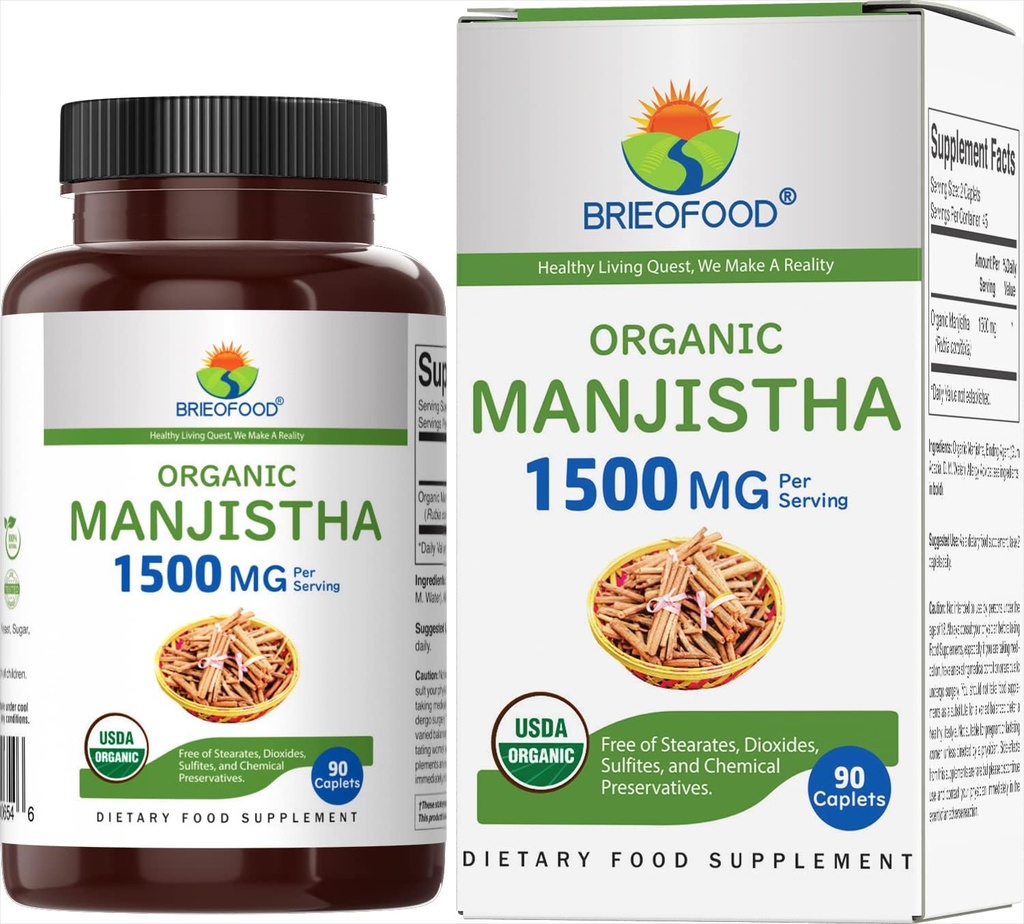 Brieofood Organik Manjistha 1500 mg, 45 Hizmet, Vejetaryen, Gluten Free, 90 Vegetarian Tablets