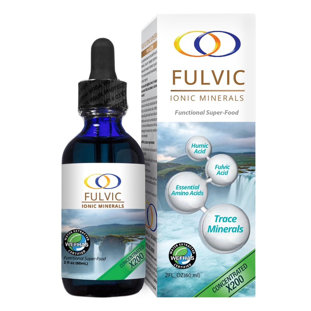 Optimally Organic Water Extracted Fulvic Ionic Minerals X200 - Patentli BiyoActive Fulvic Acid, Humic Acid, Trace Minerals, Electrolytes & Essential Amino Asits - 5+ Ay Supply