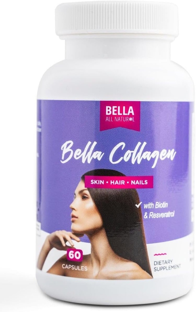 Bella All Natural Collagen Colageno, Hair, Skin ve Nails, 60caps