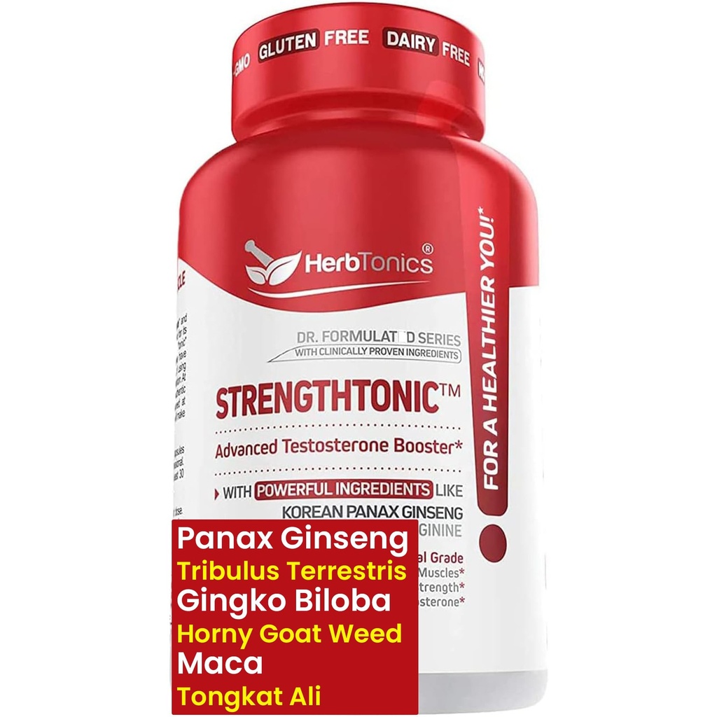 Herbtonics testosteron Support Supplement for Men - Koreli Panax BTC & Tribulus Terrestris - Sağlıklı Enerji, Güçlü ve Stamina - 60 Vegan Capsules