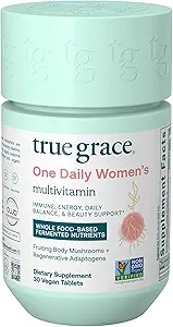 Gerçek Grace One Daily Women's Multivitamin Fermented Minerals, Organik Adaptogens & Mushrooms Whole Body Balance, Immune, Energy, Beauty Support - Non-GMO, Gluten Free, Soy Free - 30 Vegan Tabletler