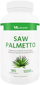 ML Naturals Saw Palmetto 1000 mg 180 κάψουλες λαχανικών. Prostate, ούρα υγεία, ανάπτυξη των μαλλιών, και να βοηθήσει την πρόληψη της απώλειας μαλλιών, NSF-Certified & cGMP-Compliant
