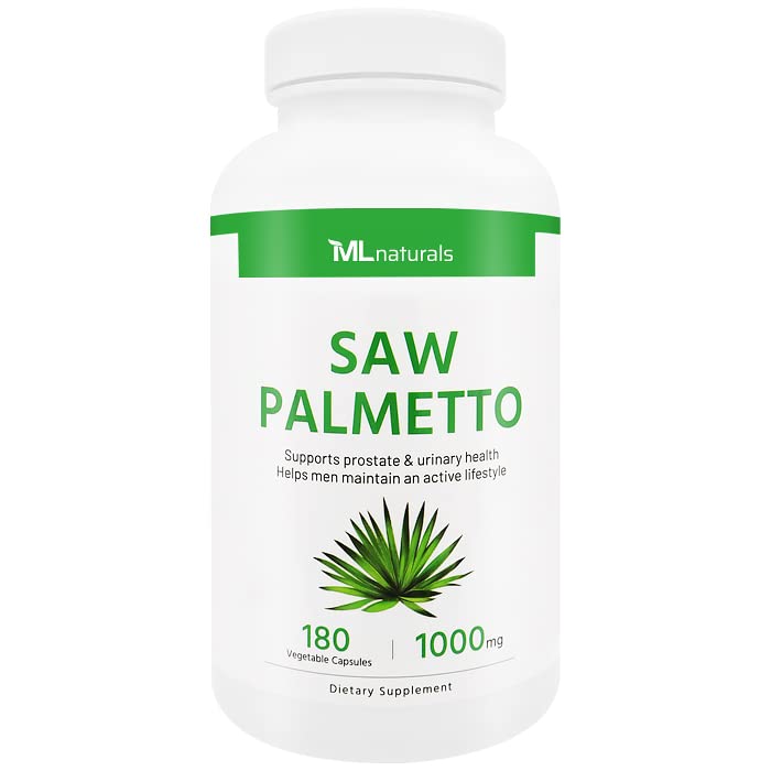 ML Naturals Saw Palmetto 1000mg (Per Serving) – 4:1 Extract – 180 Vegetable Capsules – Non-GMO – Supports Prostate Health & Hair Growth - Non-GMO