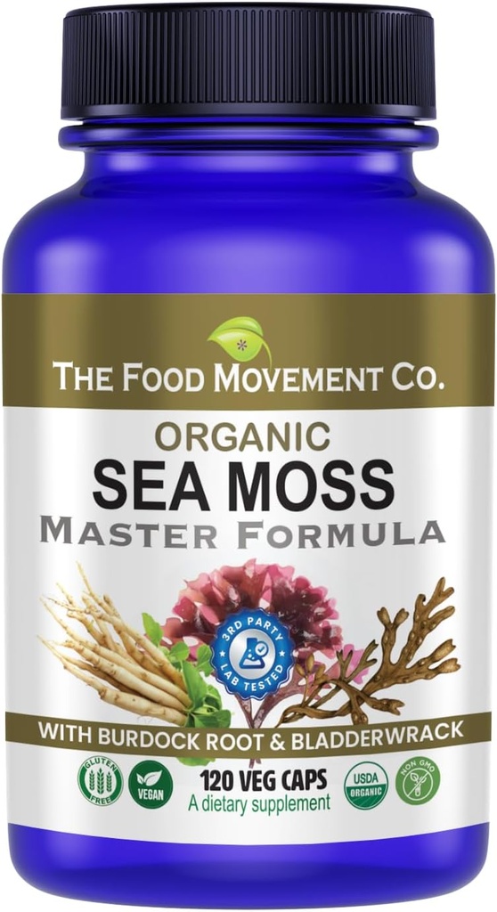 Sea Moss Master Formula Burdock Root & Bladderwrack ile Gut Health | Kadınlar ve Erkekler için Organik Vegan Tamam | İrlandalı Deniz Moss Iyi Şey Yapması İçin Anladı (120)