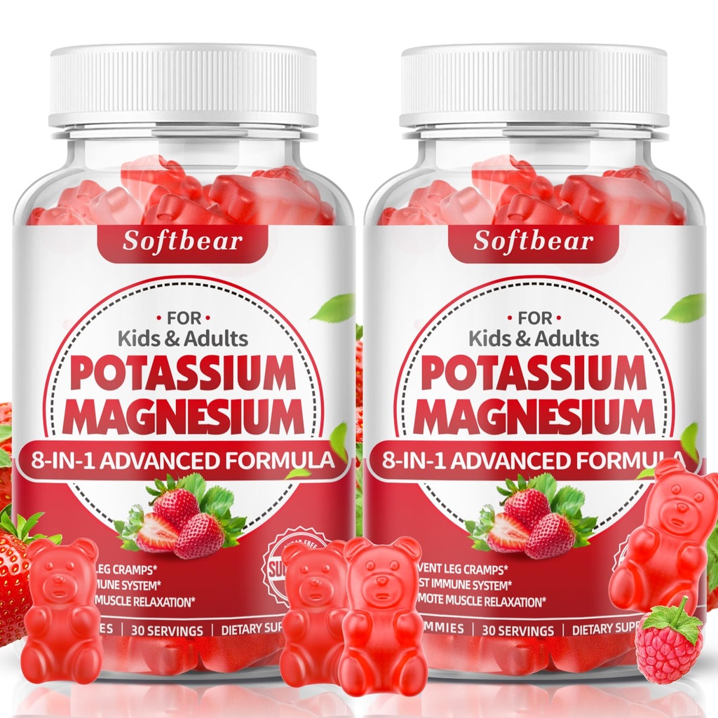 Yetişkinler için yumuşak taşıyıcı Pyum Gummies, Yüksek Abhidrasyon Magnezyum Pyumu Vitamin B6 ile Leg Cramps & Kas Health Sugar-Free Vegan Strawberry 120 Gummies