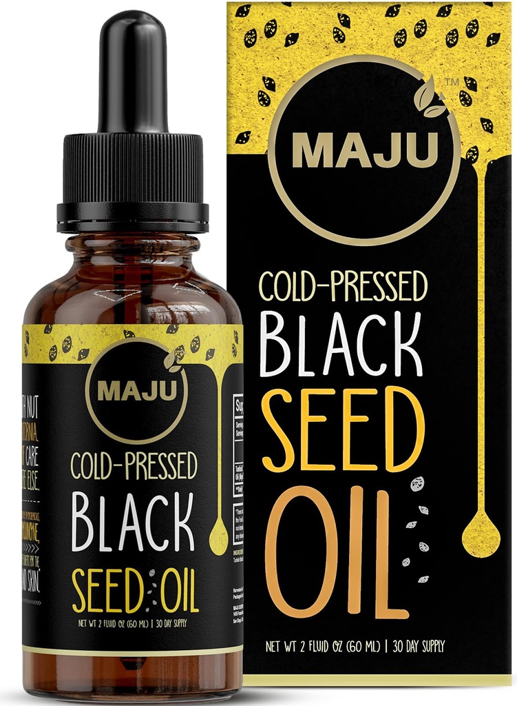 Maju Superfoods Black Seed Oil - 3 Times TQ, Cold-Pressed, Travel Boyut, %100 Türk Siyah Cumin Tohum Yağı, Sıvı Pure Blackseed, Glass Şişe, 2 Oz Oz