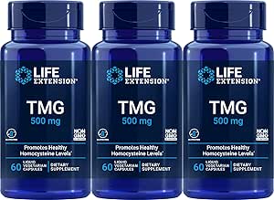 Life Extension TMG Liquid Vegetarian Capsules, 500 mg, 60 Kont (Pack of 3)