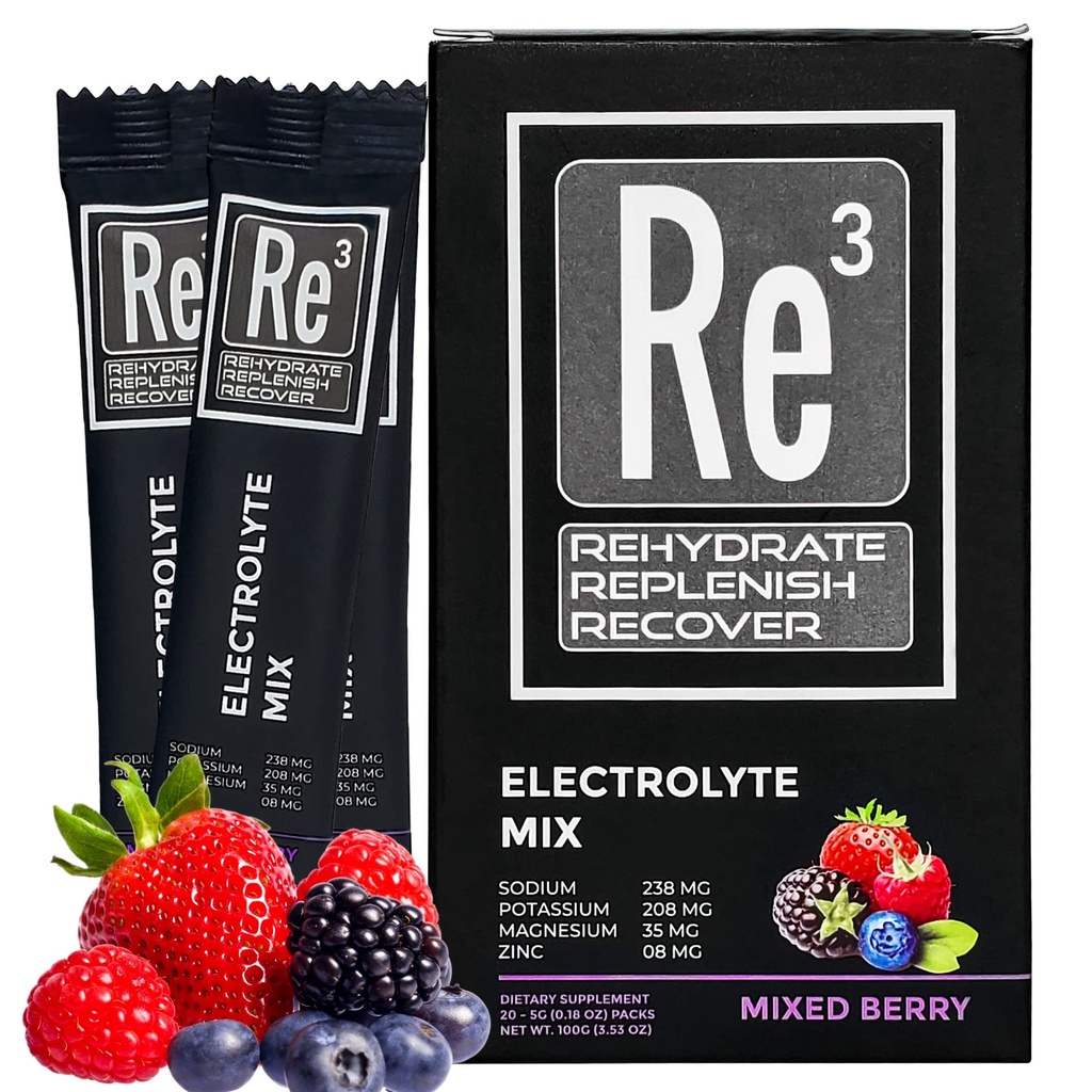 Re3 - Rehidrat - Replenish - Recover Electrolyte Toz Paketleri. No Sugar, 7 Cal, 1.4 Carbs. Vitaminlerin ve Minerallerin En İyi Mix (Mixed Berry)