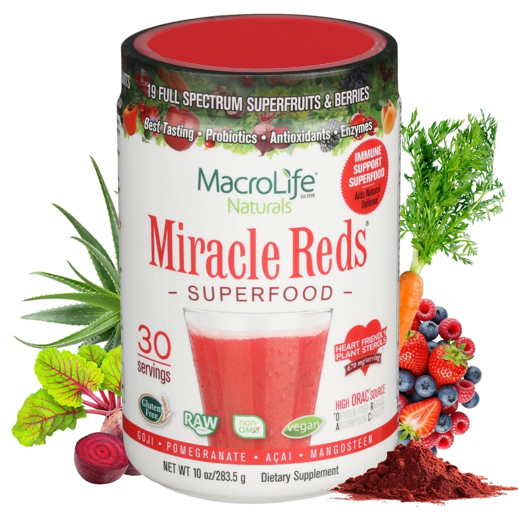MacroLife Naturals Miracle Reds Superfood Supplement Toz Antioksis Polyols Enzymes Probiyotiks - Raw Non-GMO Organik Vegan Gluten & Dairy Free (30 hizmet)