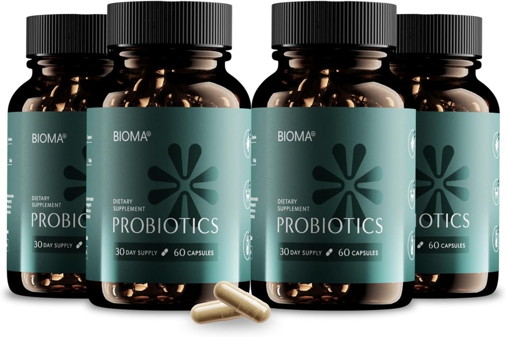 BIOMA Προβιοτικά για τη Διαχείριση του Βάρους & Digestive Health, 3 σε 1 Gut Health Προβιοτικά και Πρεβιοτικά / Μεταβιοτικά, Slow Release Synbiotic Probiotic Κάψουλες για την Υγεία των Ούρων Multi Enzyme (240 Caps)