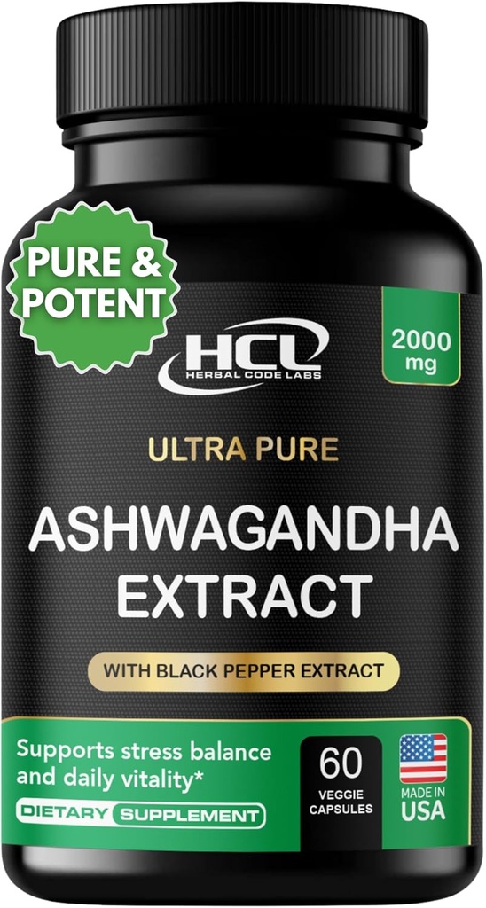 Organik Ashwagandha Capsules 2000 MG Root Toz Türlü Black Pepper & Lemon Balm 2 Ay Supply - Relieve Stress