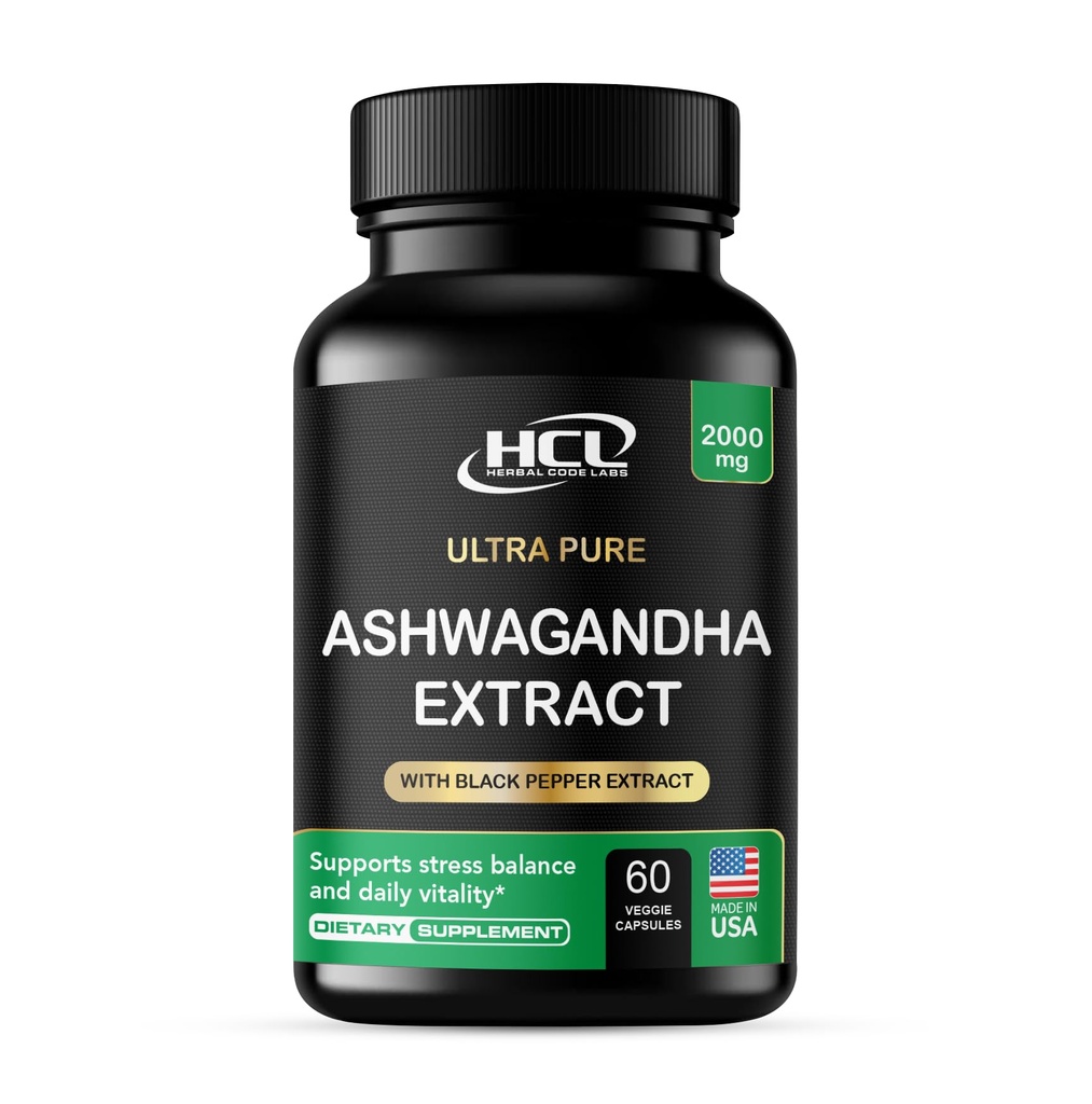 Organik Ashwagandha Capsules 2000 MG Root Toz Türlü Black Pepper & Lemon Balm 2 Ay Supply - Relieve Stress