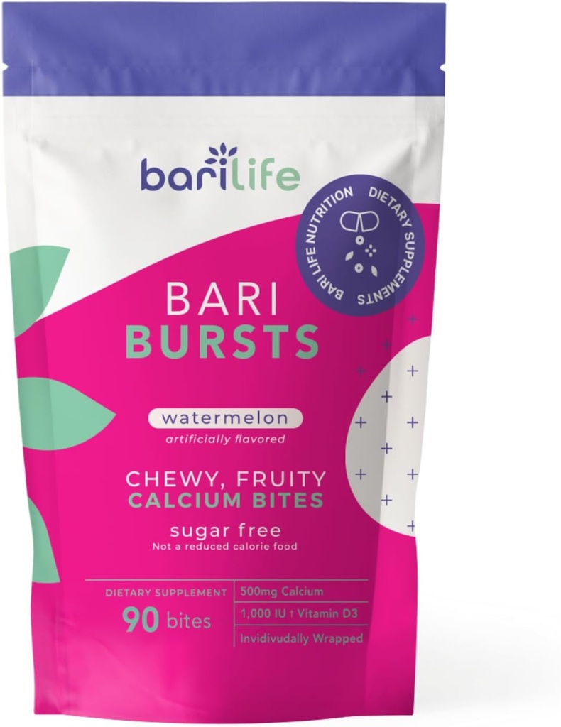 Calcium Citrate Bariatric Calcium Chews with 1000 IU Vitamin D3 - Ideal for Bariatric Patients - BariBurst by Bari Life (Watermelon)