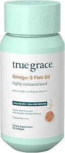 True Grace Omega-3 Fish Oil - 180 Softgels - 1400 mg EPA + DHA - Beyin, Kalp, Ortak & Immune Health - Organik, Gluten Free, Soy Free, Soy Free, Soy Free